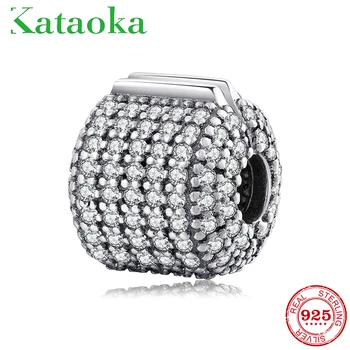 

New 925 sterling silver with clear Crystal zirconia clips lock beads Stopper Bead Fit Original European Charm Bracelet Jewelry