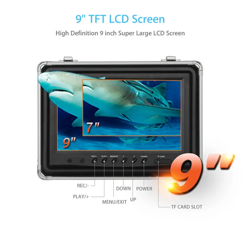 9" 30M 1000TVL Underwater Fishing Camera Fish Finder 8GB DVR Recorder 12PCS Infrared IR LED Night Vision CAM