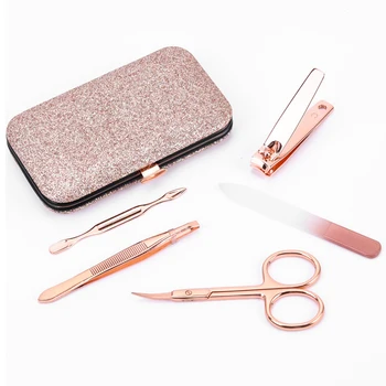 

5pcs Remover Clippers Tweezers Cleaning Stainless Steel Travel Tools Manicure Set Nail Care File With Case Professional Pedicure