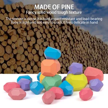 

Tumi Ishi Wood Balancing Stacked Stones RAINBOW set Coloured Gems Wooden Rocks Wooden Stones Baby Building Block Montessori Toys