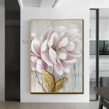 

Free Shipping Gold Foil Flower Painting Handmade Flower Canvas Wall Art Oil Painting Canvas Knife Art Home Decor Wall Picture
