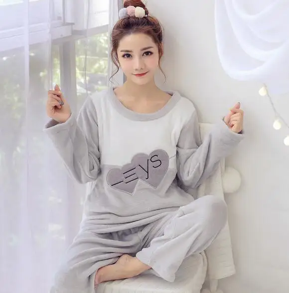 gray 1314 Пижамный комплект с рисунком Микки Мауса; женская пижама из плотного кораллового флиса; Пижама; сезон осень-зима; корейский милый домашний Пижамный костюм; WHX02 - Цвет: gray 1314