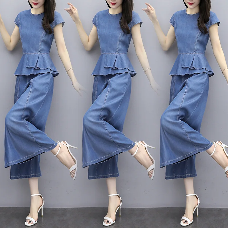 

2019 Trend New Style Fashion Comfortable Explicit Elegant Solid Color Cowboy Shirt Two-piece Dress