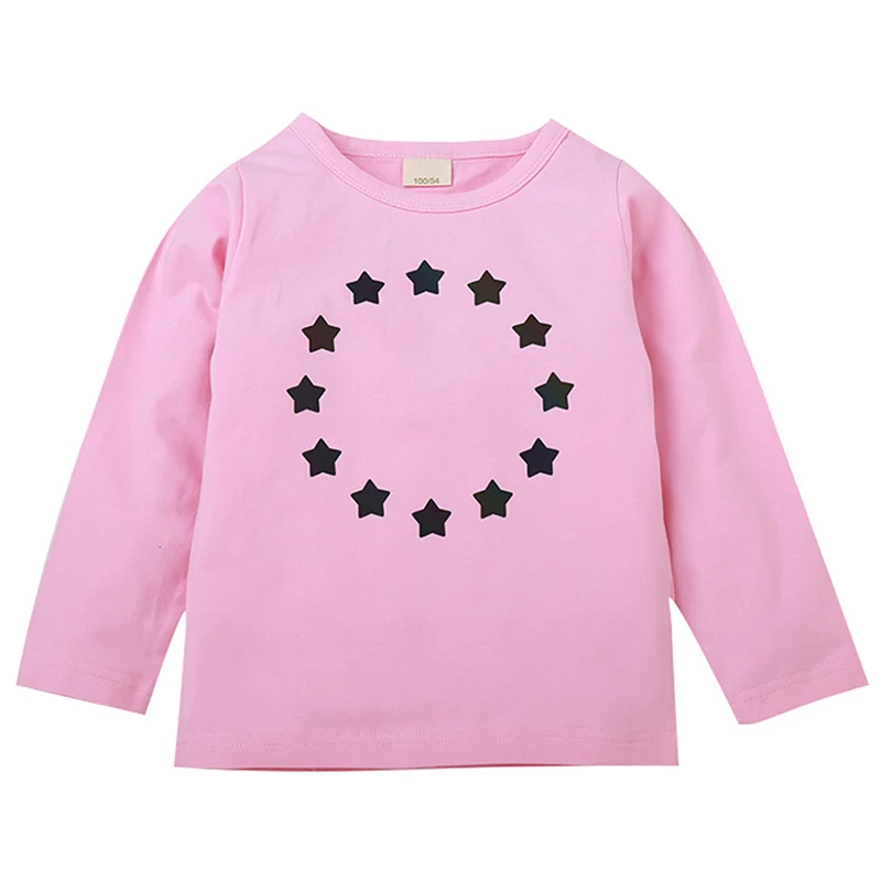Новые Осенние футболки с длинными рукавами и светоотражающим дизайном для маленьких мальчиков и девочек, детские топы с принтом со звездой, футболки, повседневная блузка - Цвет: P