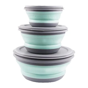 

3Pcs/Set Bowl Sets Silicone Folding Lunch Box Folding Bowl Portable Silicone Folding Bowl Foldable Salad Bowl with Lid Blue