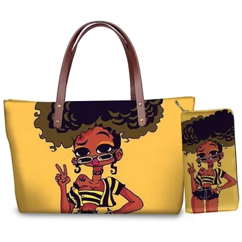

Women Custom mode Bags for Black Art African Girls Design Luxury Handbag&Purse Set Ladies Top-Handle Bags Females Beach Bag 2020