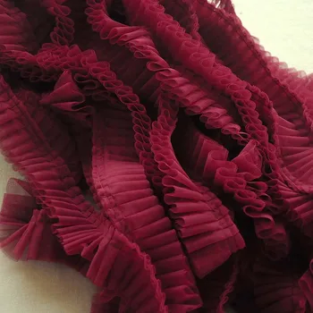 

1M Pleated Mesh Lace Fabric Voile Pleated Green Purple White Pink Lace Ribbon Collar 5cm Trim Decor Sewing Applique encaje QY37