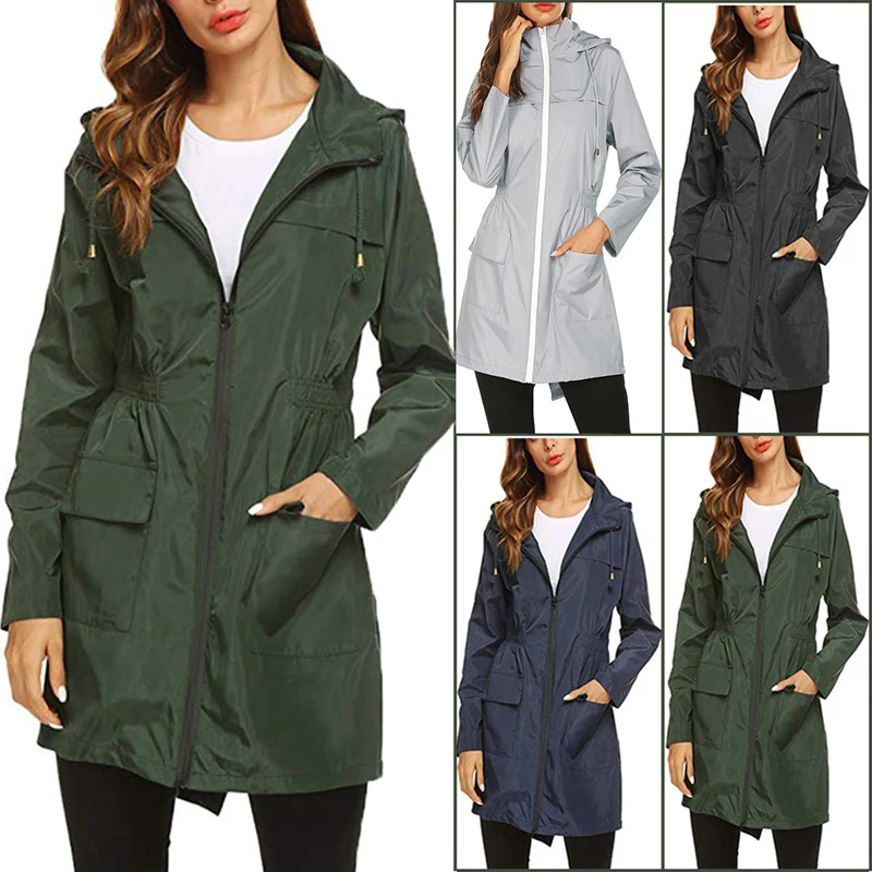 

2019 Spring Autumn Hiking Jackets Women Ladies Rain Jacket Raincoat Outdoor Jacket Zippered Windbreaker Waterproof Coat Outwear