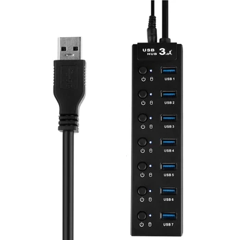 

Extension With LED Indicator Charging Dock USB Hub Portable Office Power Adapter 7 Ports PC Laptop Plug And Play Splitter