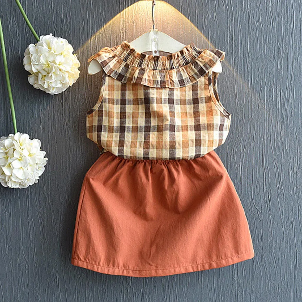 Одежда для новорожденных и маленьких девочек клетчатая жилетка Топ без рукавов +