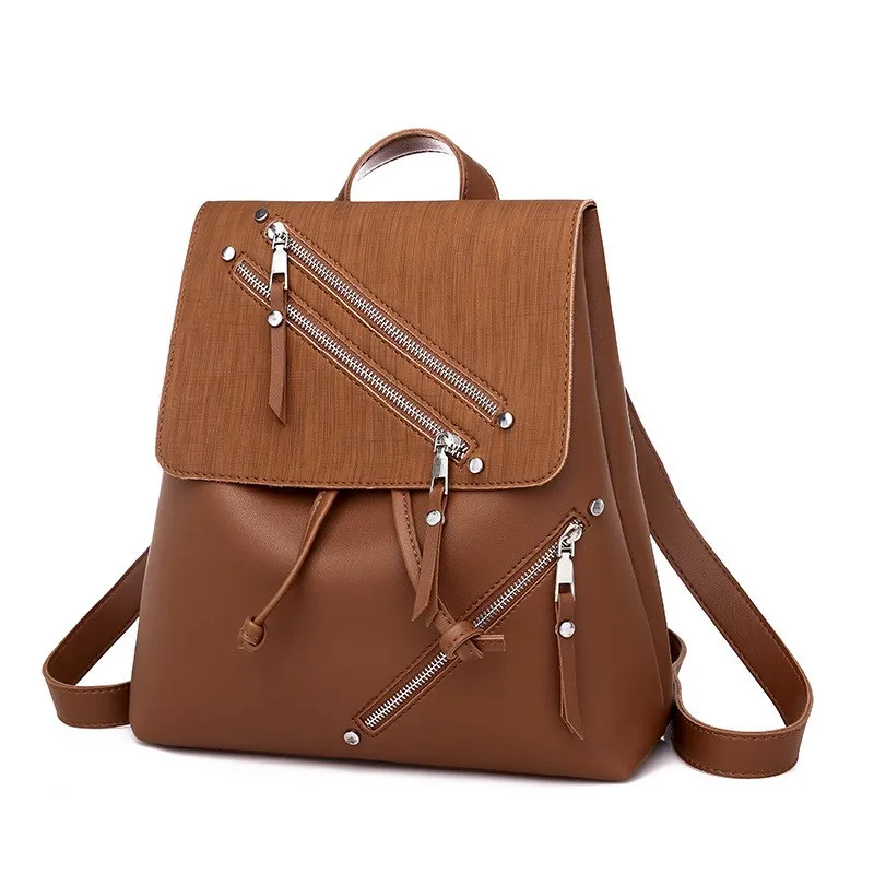 

2019 New Fashionable PU Women Backbag Travel Backpack Solid Color Soft Surface Feminine Backpacks Shell Shape Boston Bag Apricot