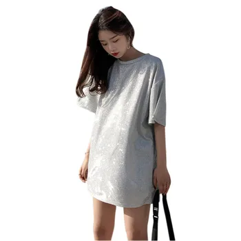 

Women Summer Above Knee Dresses Short Sleeve Casual Loose Long Shirt Tops Vestido Dresses