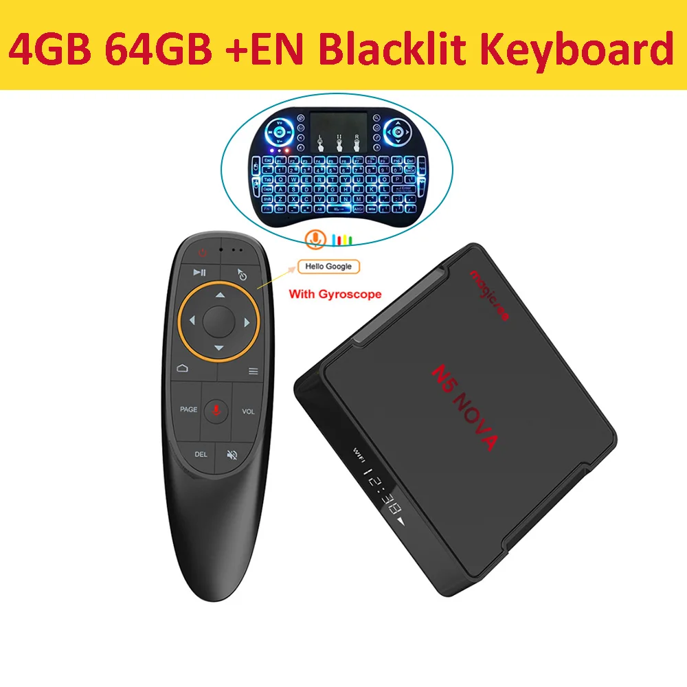 With EN Keyboard Magicsee N5 NOVA Android 9,0 BT4.0 4 Гб 64 Гб Rockchip 3318 Android 4K WiFi tv Box с 2,4G голосовым пультом дистанционного управления Поддержка Google Play - Цвет: With EN Keyboard
