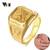Vnox Chunky Mens Eagle Ring Gold Tone Stainless Steel Square Top with Rays Signet Ring Heavy Animal Band ► Photo 1/6