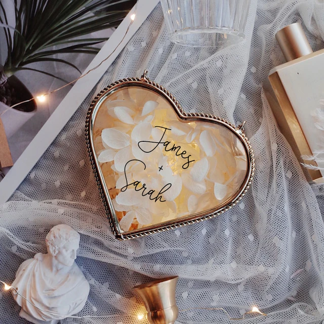 Custom Clear Glass Jewelry Box Valentine'S Gift Ring Box Necklace Storage Bride Party Wedding Decoration Personalized Gifts Text E