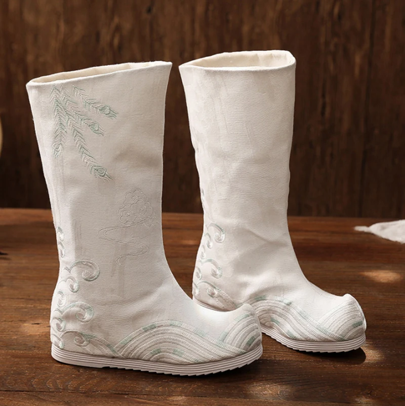 Chinese Hanfu Embroidered Boots Shoes Men&Women Cosplay White Black Heighten Hanfu Soap Boots Shoes For Men Women Plus Size