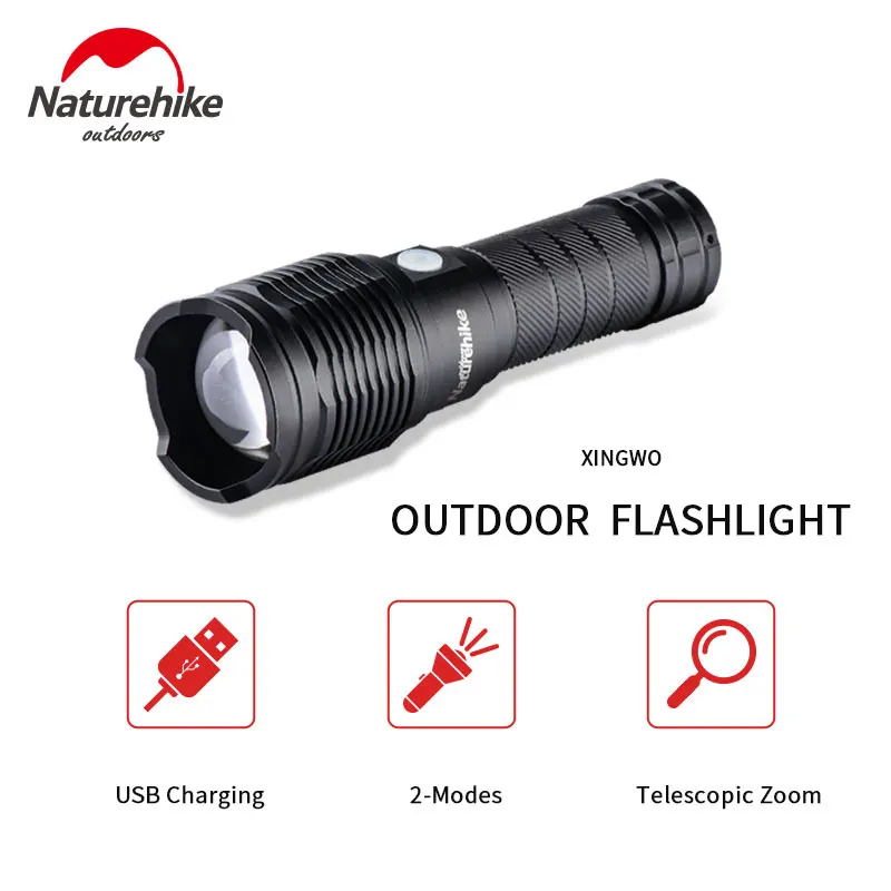 

Naturehike Camping Torch 4000mAH Outdoor Flash Light With Maximun 10H Endurance At 400LM USB Rechargable Flashlight Zoomable