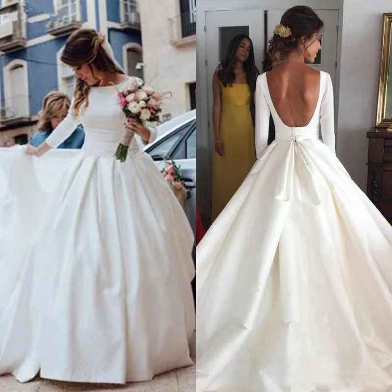 

FOLOBE Sexy Muslim Wedding Dresses 2019 Ball Gown Long Sleeves Backless Saudi Arabic Wedding Gown Bridal Dresses Robe De Mariee