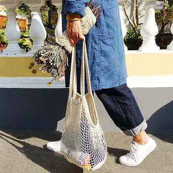 

Shopping bag fruit net bag single shoulder bag hollow woven bag portable supermarket eco bag beach bag