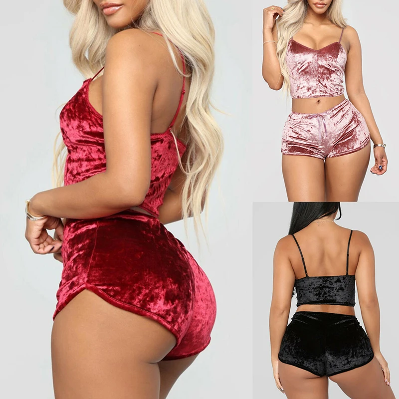 2020 Two Pieces Bra Sets Velvet Sexy Underwear Lingerie Sets Ladies Intimates Tops And Pants Sleepwear Babydoll Sets Clothing