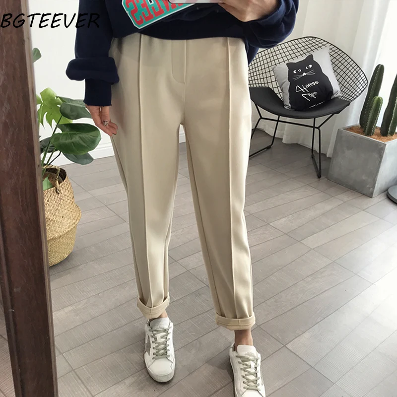 Online BGTEEVER Winter Thicken Women Pencil Pants de talla grande Wool Pants Female 2019 otoño alta cintura pantalones sueltos Capris buena tela