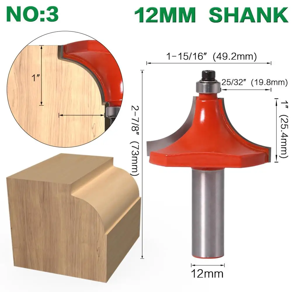 NO3 12mm shank 1PC12mm хвостовик 1/2 мм хвостовик круглый над фреза для отделки кромки для создания соединений в Ус с врезкой-25/3", 11/16" Радиус прямо Концевая триммер для очистки Концевая Пазовая кукурузы - Длина режущей кромки: NO3 12mm shank
