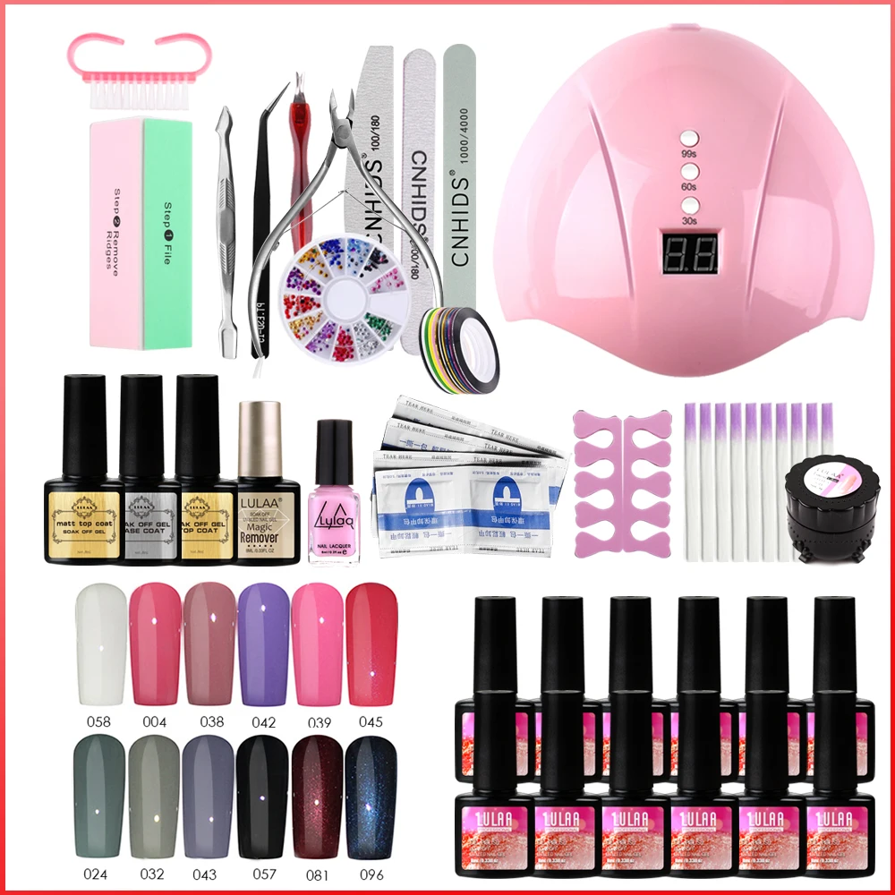 Nail Art Set with UV LED Lamp Dryer 24/36W Nail Gel Polish Kit Soak Off Manicure Tools Set Manicure Nail Drill for Nail Tools - Color: Set-04-F