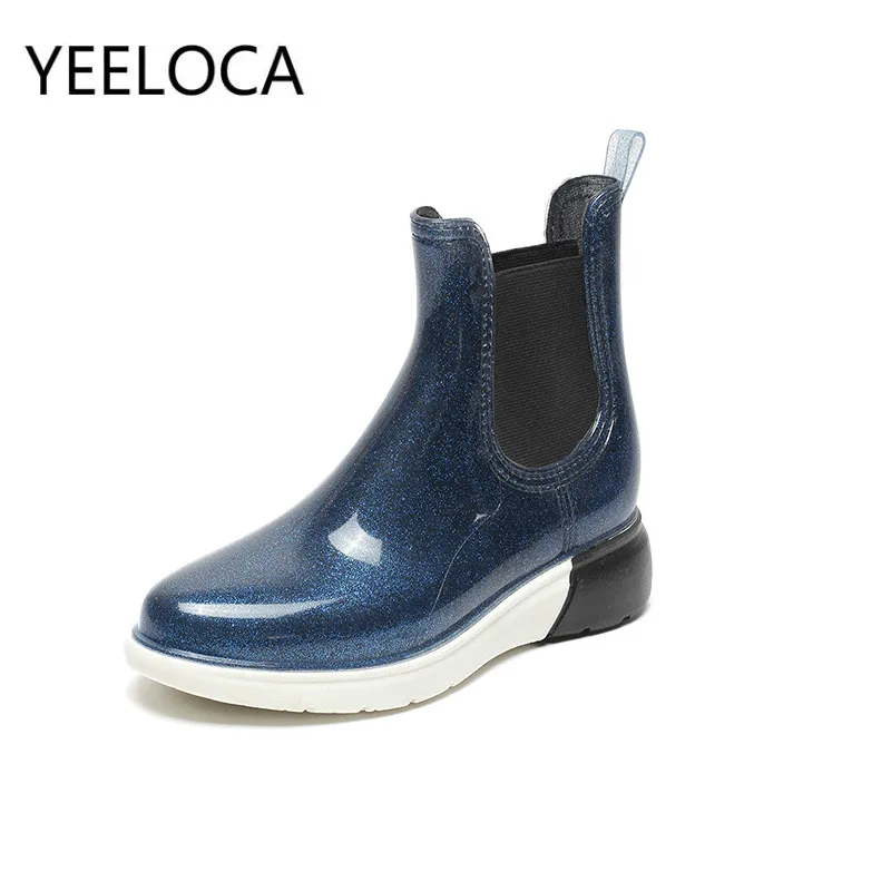 YEELOCA/модные нарядные резиновые сапоги; женская Нескользящая удобная обувь, увеличивающая рост; блестящие водонепроницаемые сапоги из пвх; женские ботильоны