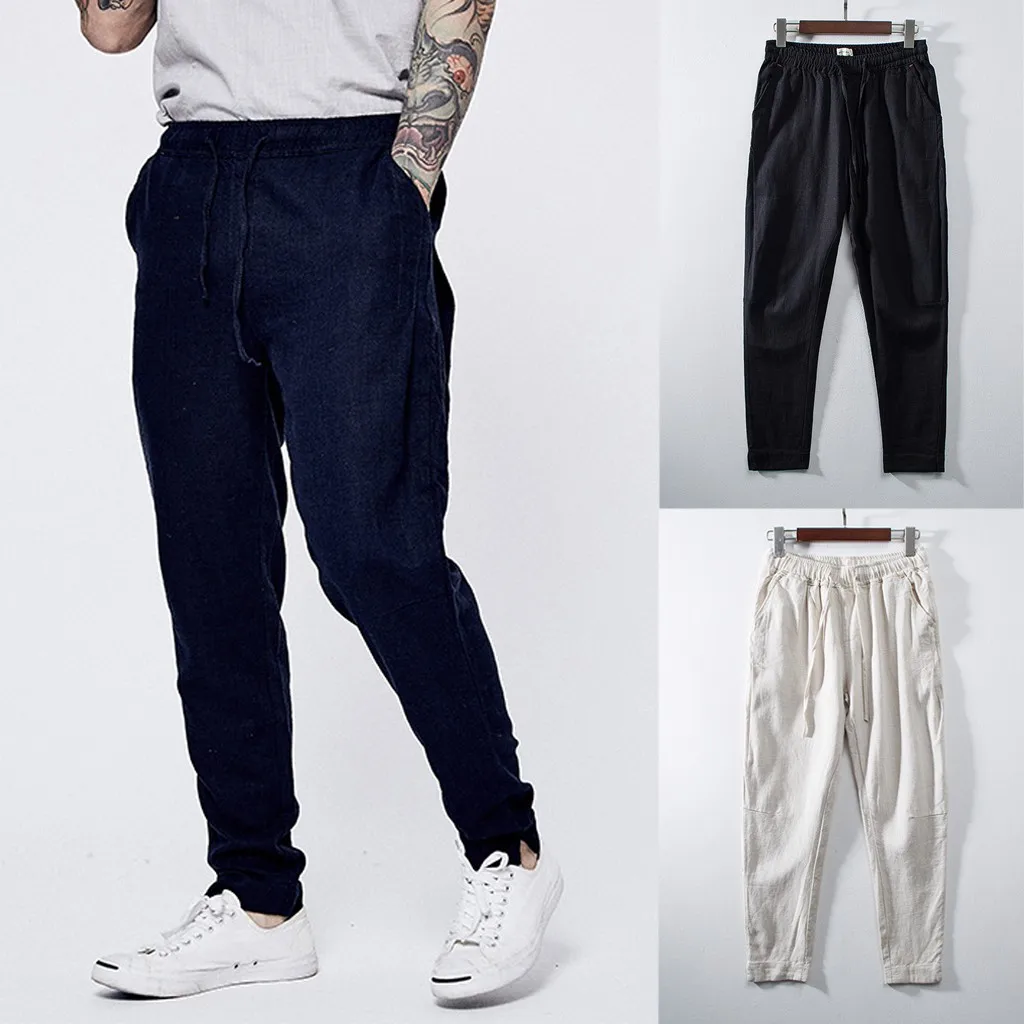 Vogue Pantalones Hombre брюки мужские осенние новые простые однотонные хлопковые льняные брюки с карманами Masculino мужские