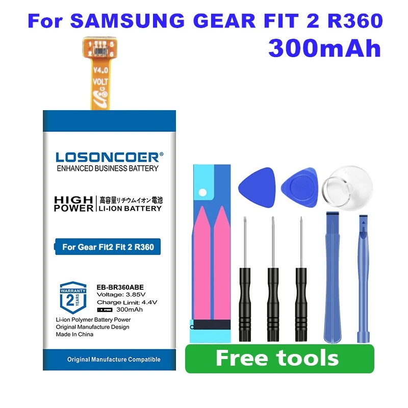 0 цикл LOSONCOER 300 мАч EB-BR360ABE батарея для samsung gear Fit2 Fit 2 R360 бесплатные инструменты подставка держатель наклейки