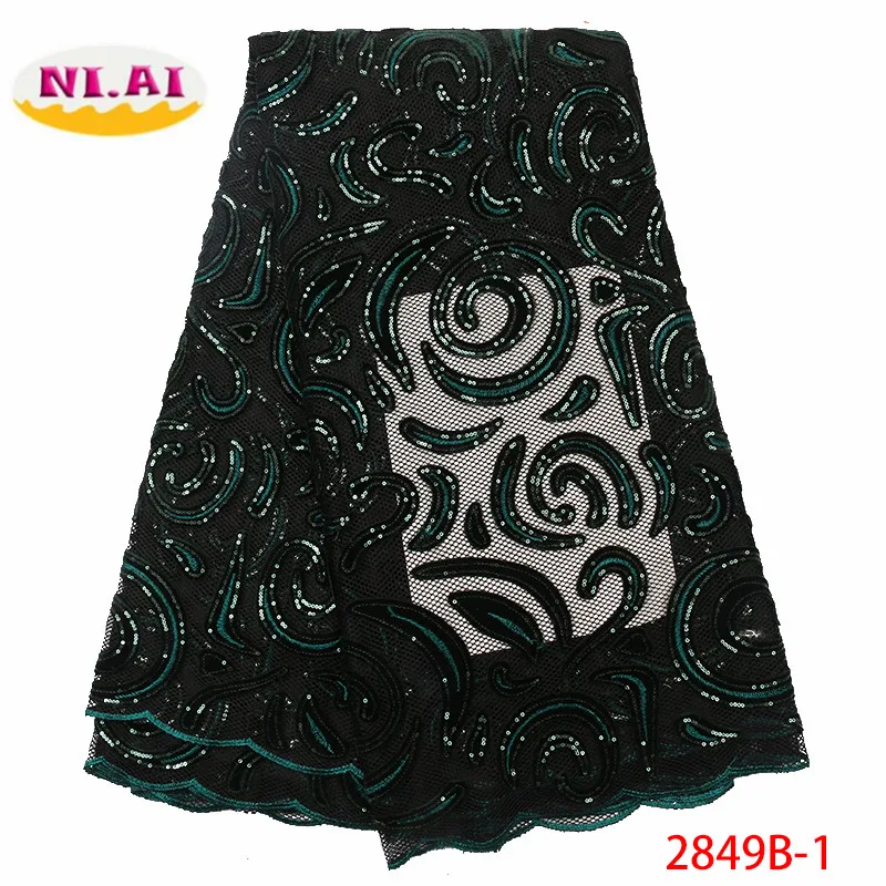 

NIAI African Mesh Lace Fabric 2019 High Quality Lace Material Embroidered Nigerian Laces Fabric With Sequins For Women XY2849B-1