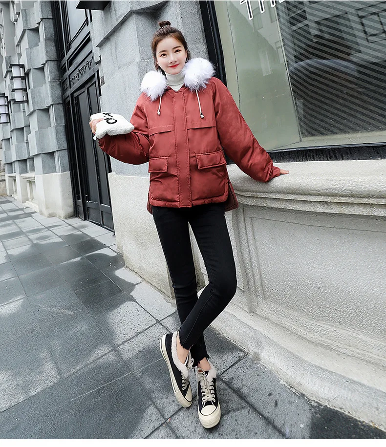 Autumn And Winter New Style Women Coat Korean-style Loose And Plus-sized Large Fur Collar Students down Cotton Coat Women's