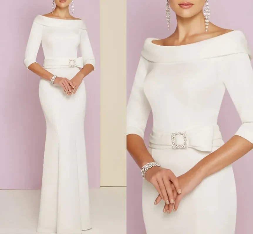 

Женское вечернее платье с юбкой-годе, элегантное белое платье с вырезом лодочкой, рукавом до локтя и поясом, бальное платье для выпусквечерние вечера