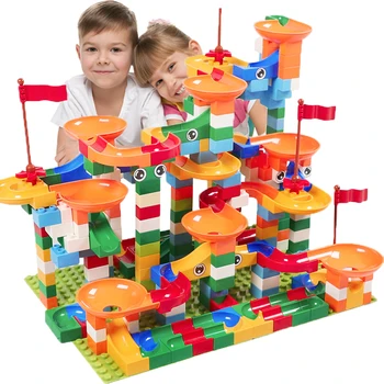 

74-296 PCS Marble Race Run Block Compatible All brands Duploed Building Blocks Funnel Slide Blocks DIY Bricks Toys For Children