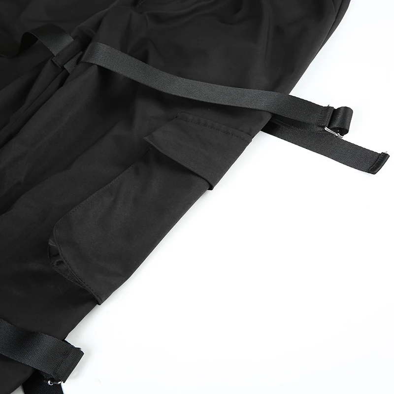 Sweetown черные однотонные в стиле готик-панк уличная женские брюки-карго ленты в стиле пэчворк карманы, набедренный хип-хоп Высокая талия женские штаны