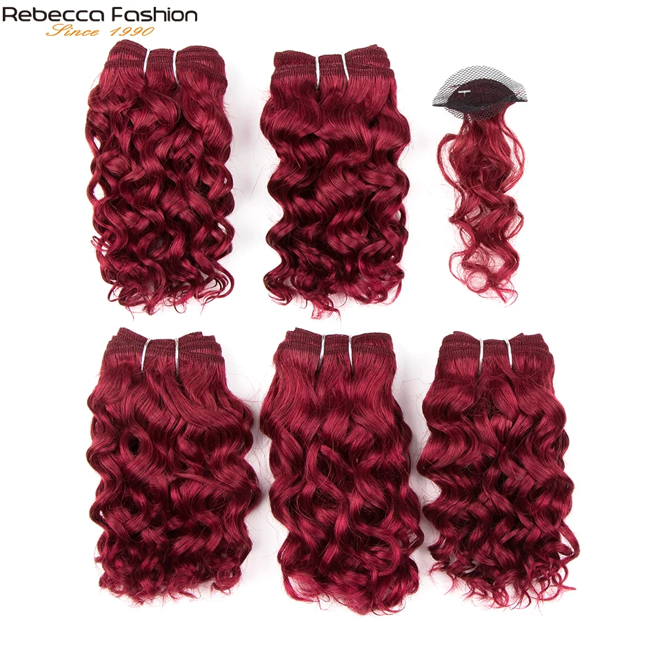 Pacotes de Cabelo com Fecho Cabelo com Fechamento Rebecca Faísca Onda Curto Encaracolado Duplo Desenhado Remy Cabelo Humano 158 5 Pacotes
