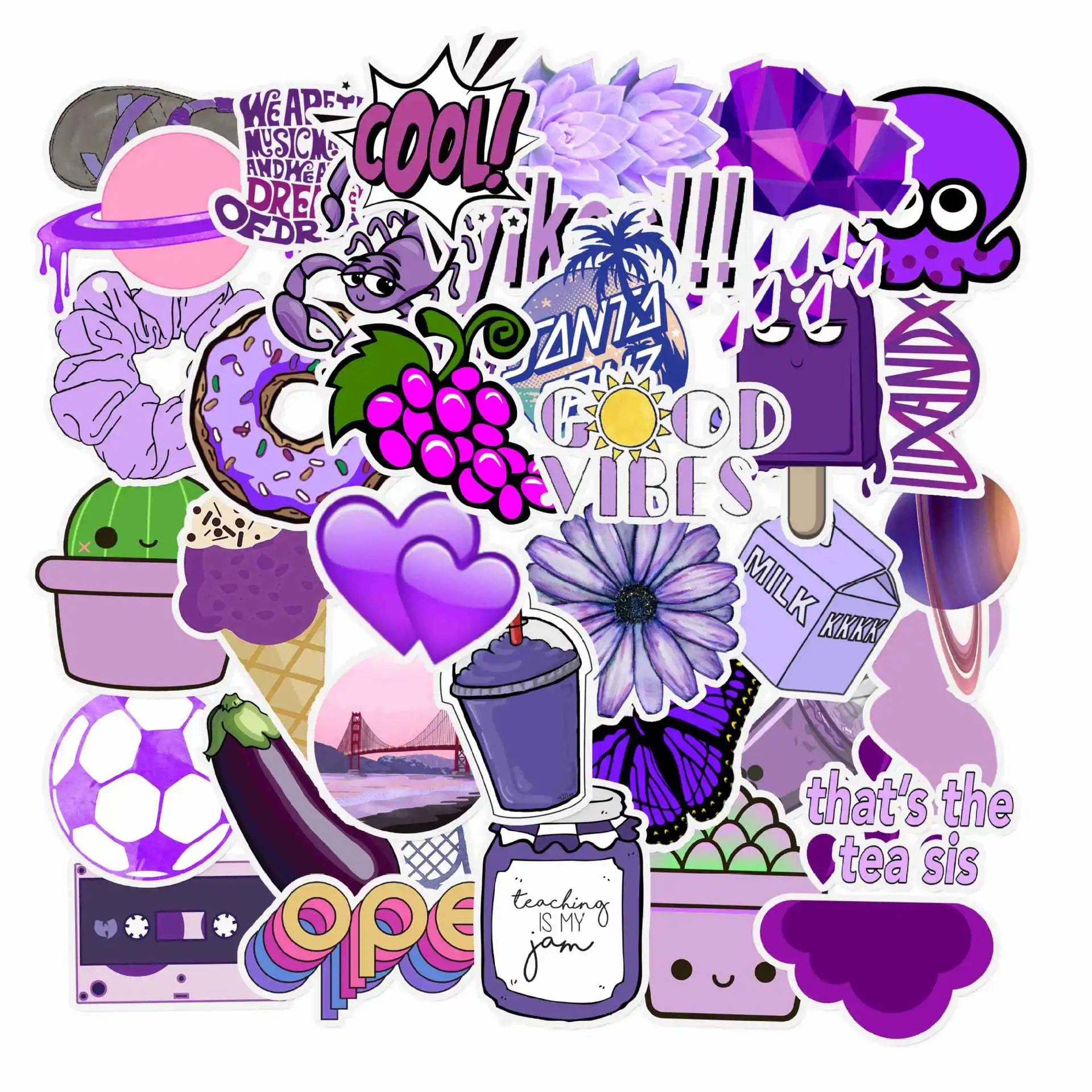 

10/30/50PCS cute purple series fresh cartoon girl toy suitcase mobile phone notebook personality graffiti stickers wholesale