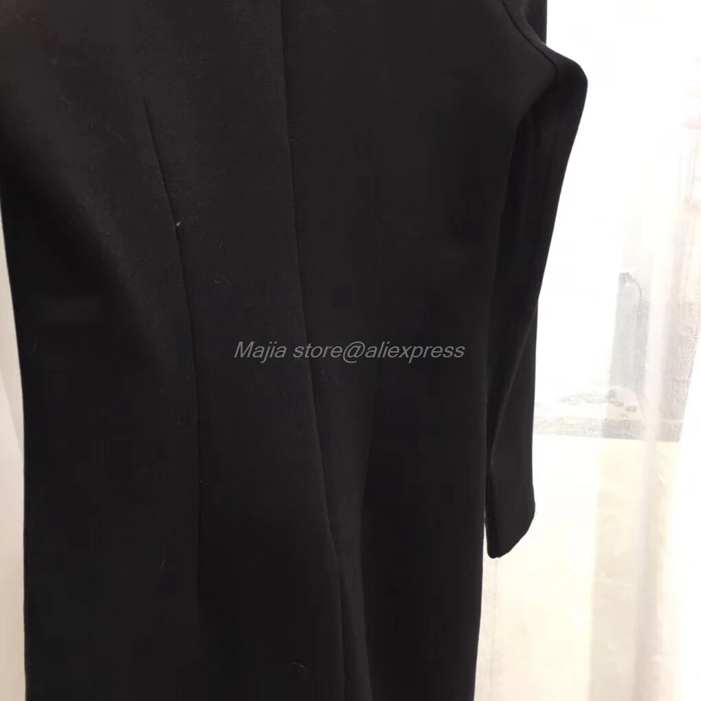 Новое зимнее темпераментное женское черное офисное платье с v-образным вырезом и длинными рукавами