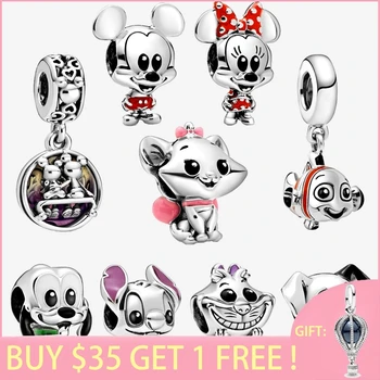 

2020 New Arrival S925 Sterling Silver Beads Dalmatians Mouse Pluto Cheshire Cat Charms fit Original Pan's Bracelets Jewelry
