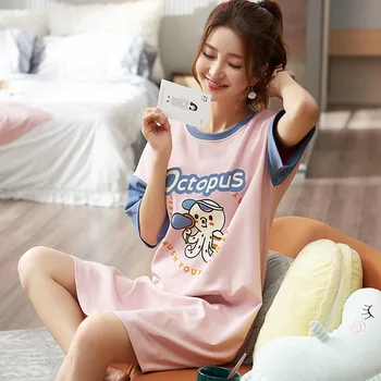 

Summer nightdress women's cotton short-sleeved Korean version of cute cartoon little ladies thin section loose home serv