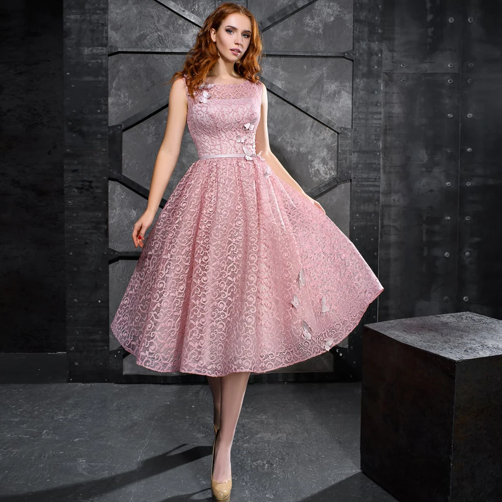 Pink A Line Fluffy Cocktail Dresses for Ladies Scoop with 3D Flower Sleeveless Dress Prom Gowns Sashes Robe De Soir&eacute;e