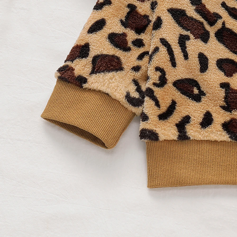 Newborn Baby Girls Leopard print Outfit Clothes Set Long Sleeve Tops+Pants 2Pcs Hooded Tracksuit Children's Clothing Tracksuit
