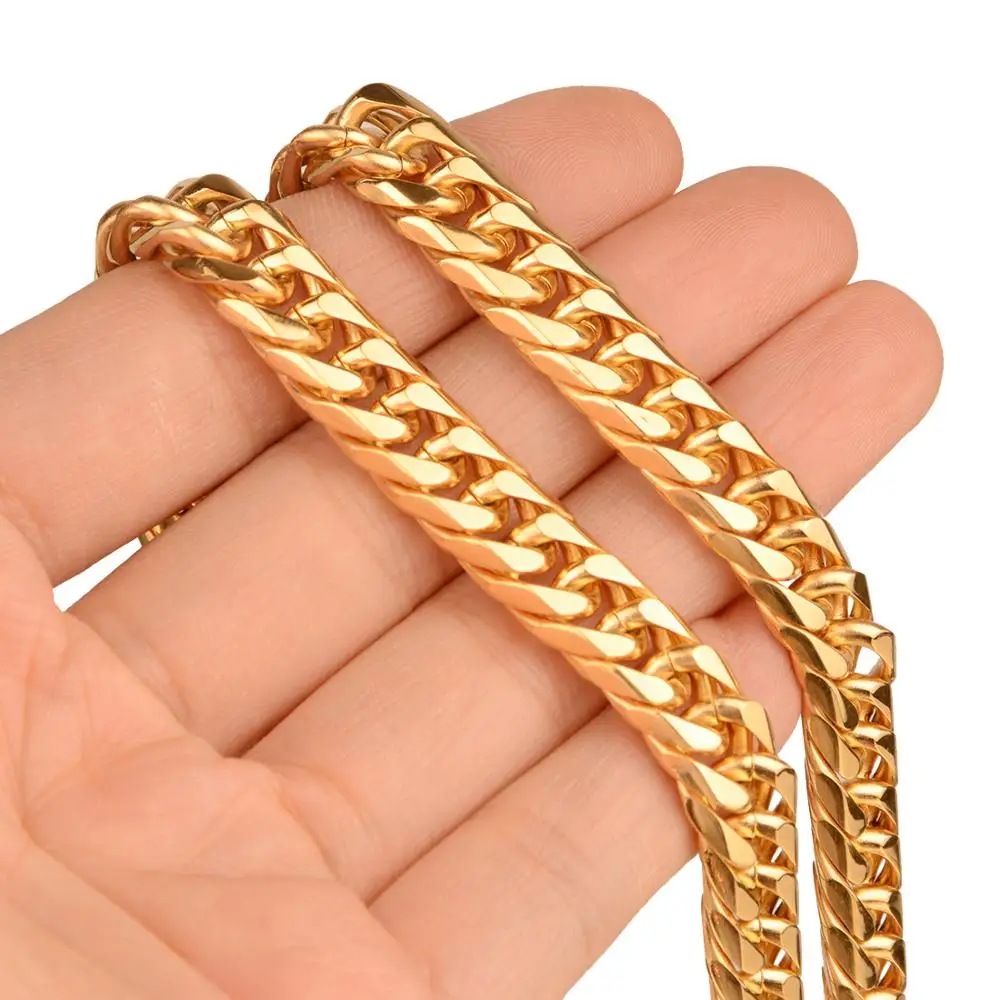 

9mm Cuban Curb Link Chain Hot Selling Stainless Steel Gold Lobster Buckle Mens Womens Necklace Or Bracelet Jewelry 7-40"