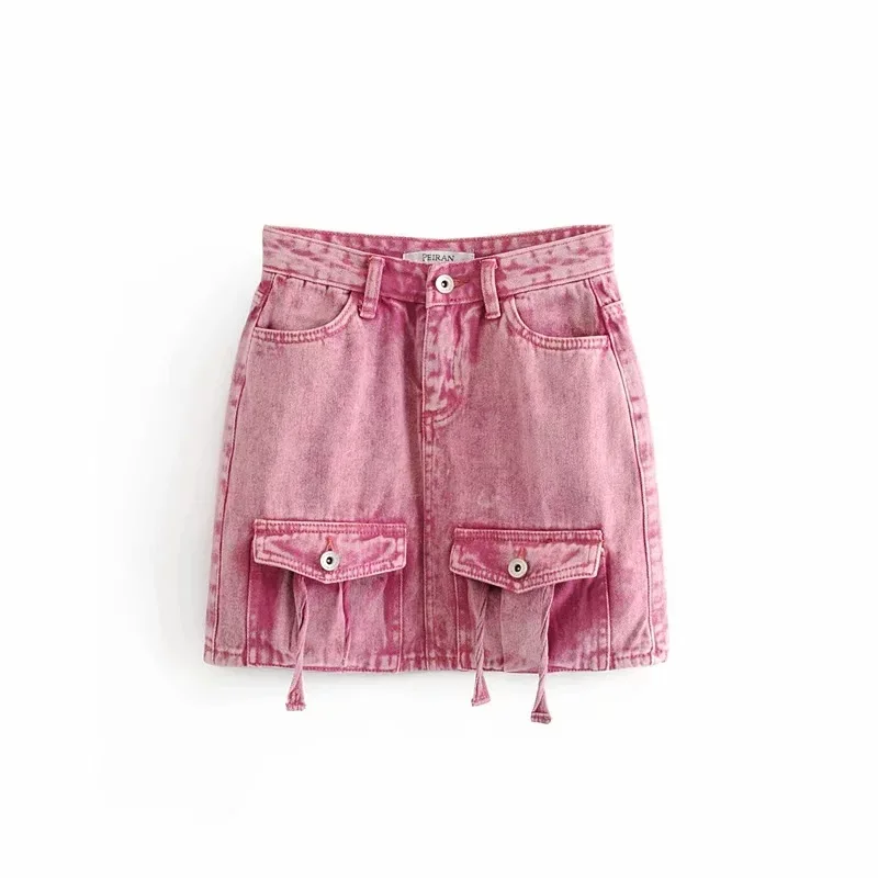 

C4103-9140 Women's Dress New Products Pink Bandage Cowboy Skirt