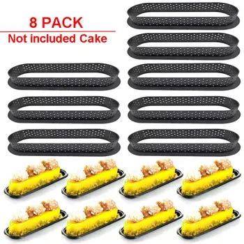 

8PCS Cake Mold Perforated Cutter Oval-Shape Mousse Circle Ring Tart Decorating 40P