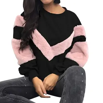

sweatshirt women Casual Color Block Plush Patchwork Sweatshirt Warm Long Sleeve Pullover толстовки женские