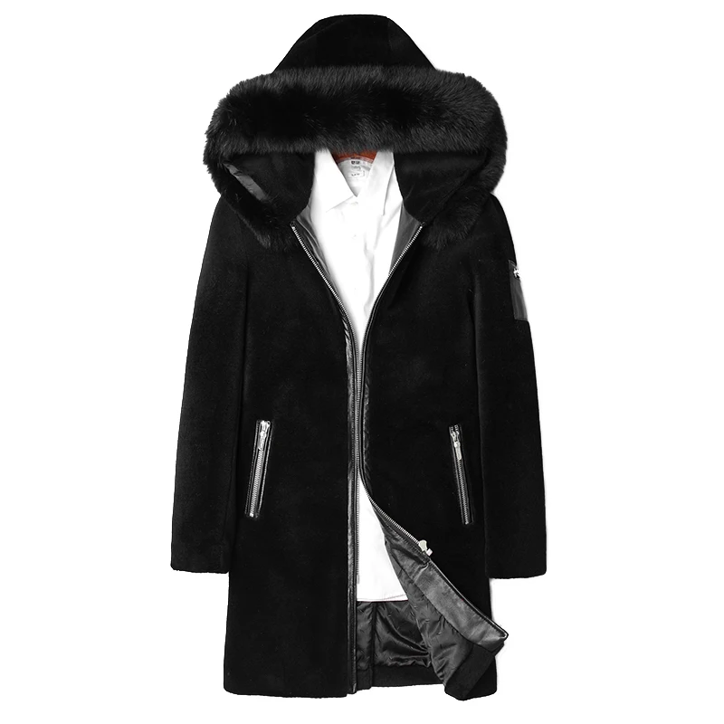 

New 2020 Men's Wear Fox Hair Even Hat One Sheep Shearing Long Lamb Hair Overcoat