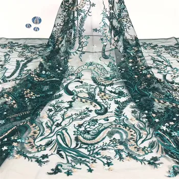 

New Arrival Royal Blue African Lace Fabric 2019, Dubai High Quality Swiss French Net Lace Fabric For Wedding Dress Gold Green