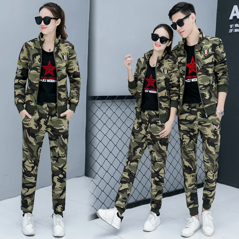 

Cotton-padded Clothes Set COUPLE'S for Both Men And Women Camouflage Color plus Velvet Thick Velvet Trousers Lycra Two-Piece Set
