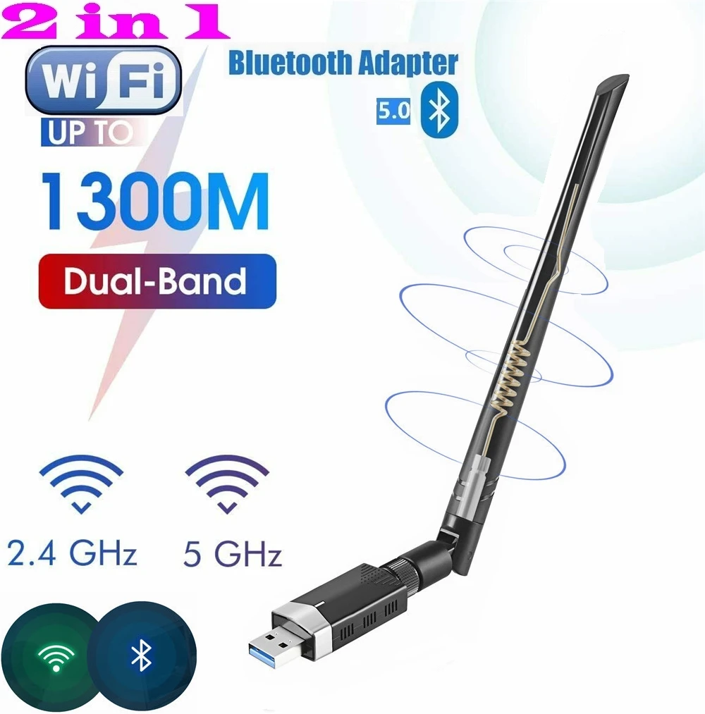 WiFi Antena 600Mbps Doble Banda 2.4G/5.8G Bluetooth 4.2 Wireless WiFi Dongle Receptor Externo Mini Dongle Tarjeta de Red para PC Laptop Desktop Win10/8/8.1/7 Adaptador USB WiFi Bluetooth 